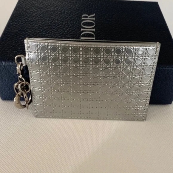 CHRISTIAN DIOR Metallic Cannage Leather Lady Dior Card Holder Silvery - Picture 2 of 11